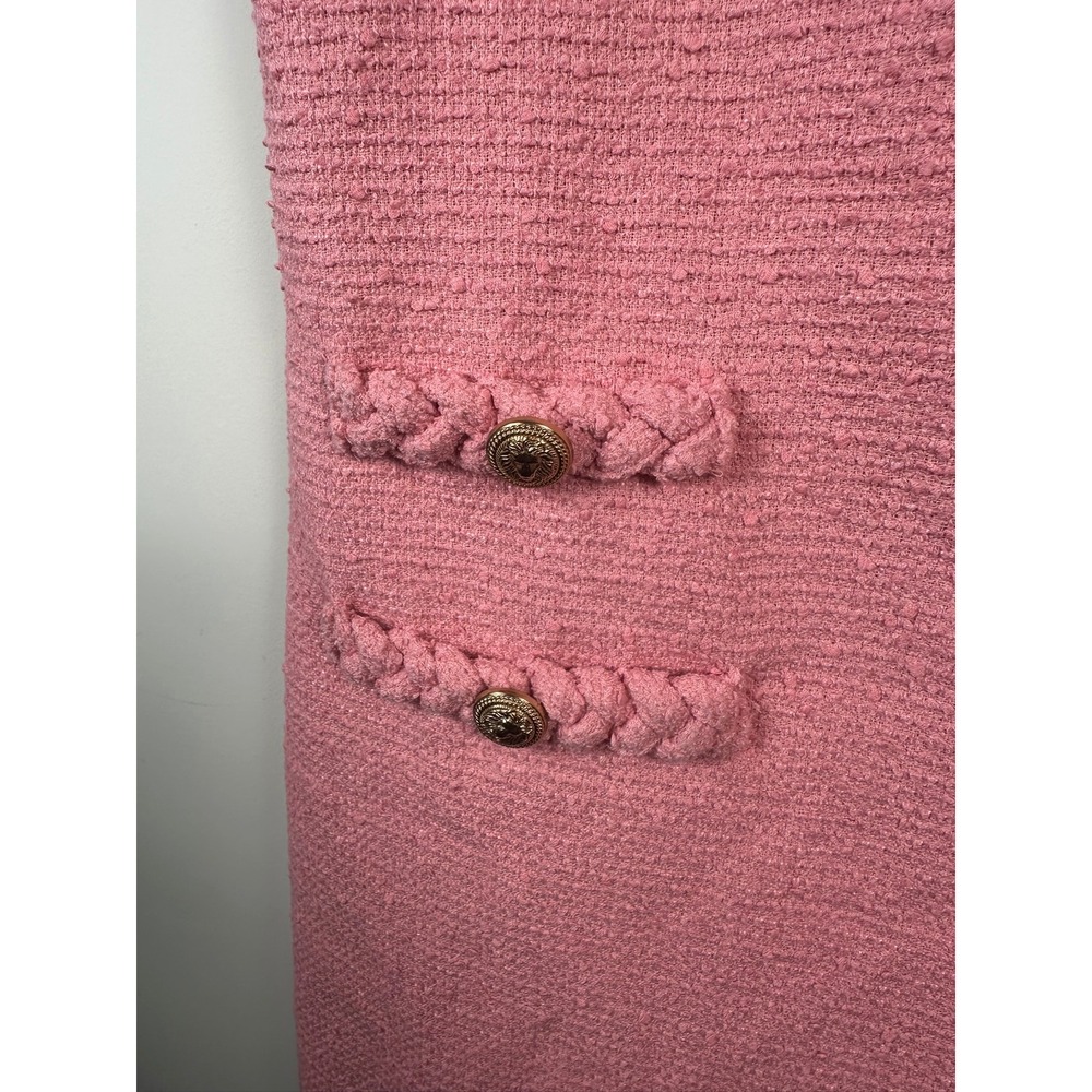 Tuckernuck Pink Boucle Shift Dress Womens Size Medium Excellent Gold Button Trim - Picture 7 of 7